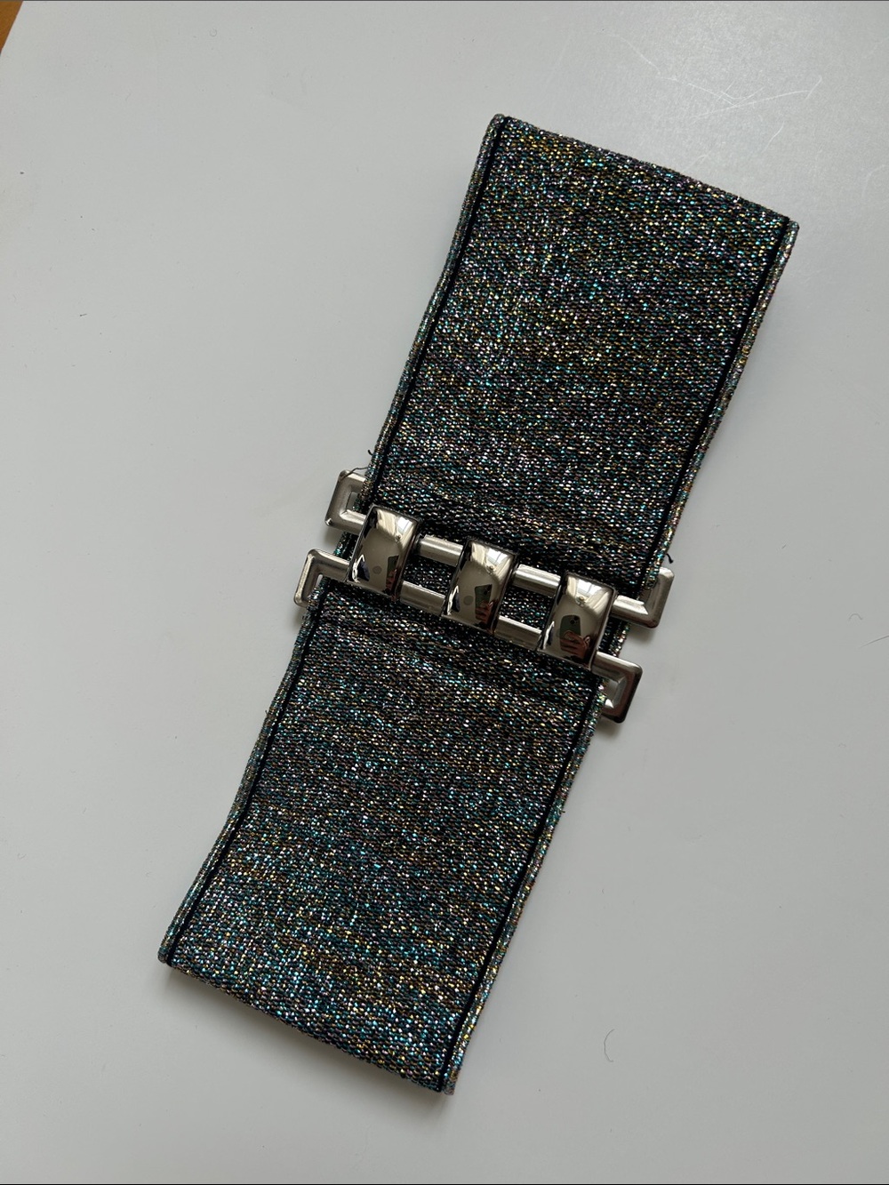 Vintage Stretch Elastic Cinch Belt Disco Sparkle Woven Gold Detail 90s 80s Y2K
